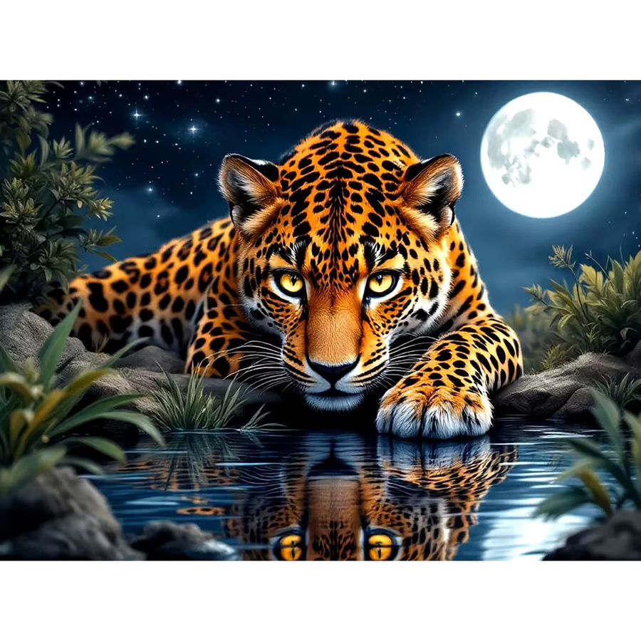 EverShine Diamond Painting Set Leopard Mond Motiv mit Vollquadrat-Mosaik und bunten Strass-Steinen zur Wandkunst Bastelset - Bild 4