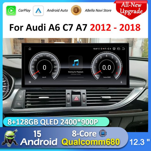 LIARO-NAVI Android 15 Auto-Multimedia-Stereoanlage für Audi A6 C7 und A7 2012-2018 mit 12,3-Zoll-Touchscreen, Kabelloses CarPlay, GPS-Navigation, Bluetooth, Schwarz - Bild 1