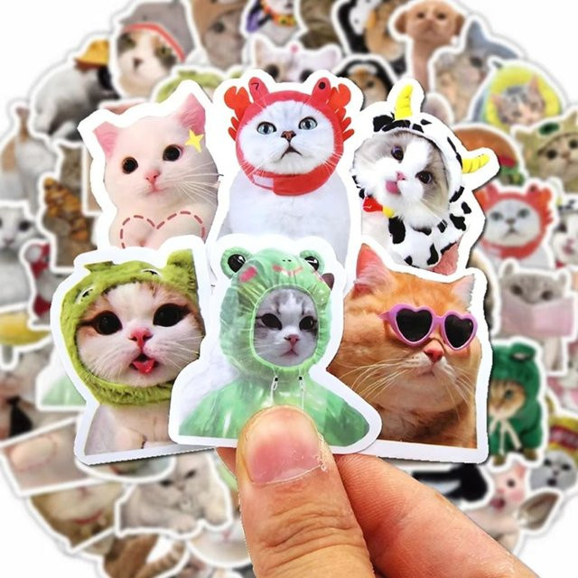 100 Stück wasserfeste PVC-Katzenaufkleber im Cartoon-Kawaii-Design, bunte Aufkleber für Kinder zum Selbermachen - Bild 1