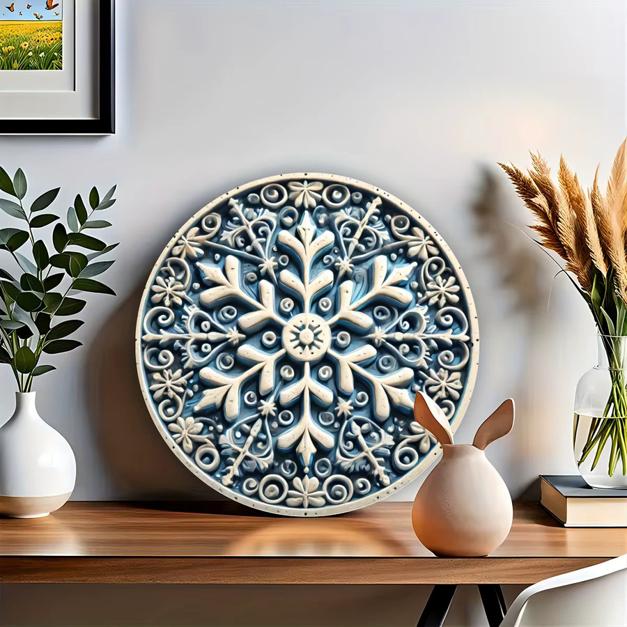 Potdemiel Runde Wanddekoration aus Metall im Vintage-Stil mit Schneeflocken-Motiv, Blau und Weiß, Durchmesser: 20,3 cm - Bild 2