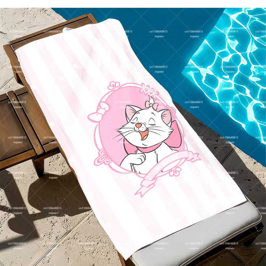 Potdemiel Marie Aristocats Strandtuch für Kinder, rosa-weiß gestreift mit Katzenmuster, schnelltrocknend - Bild 3