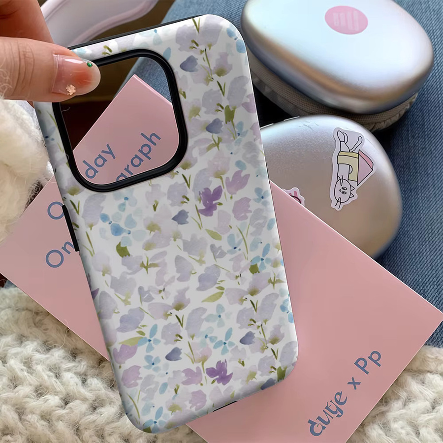 Potdemiel Handyhülle mit Aquarell Blumen Design für iPhone 17 16 15 14 13 12 11 Pro Max Plus Multicolor mit doppelschichtiger Rückseite - Bild 4