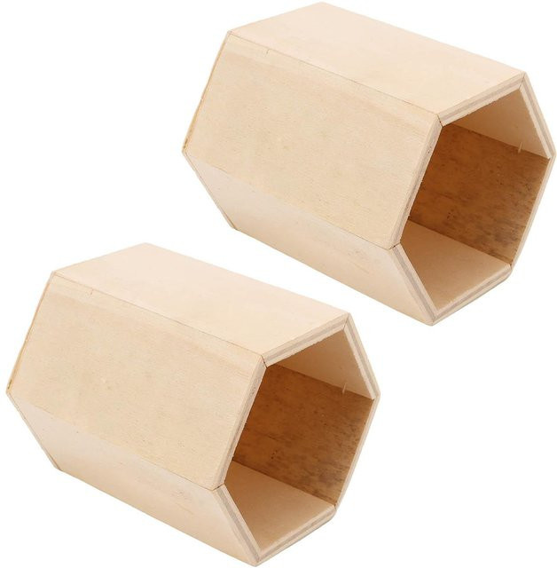 GoolRC 2er Set Holz Stifthalter in geometrischer Sechseck-Form, rustikaler Desktop-Aufbewahrungsorganizer, beige - Bild 1