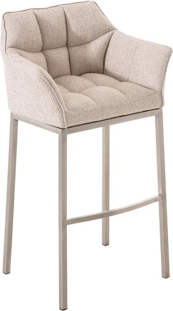 DELUKE Barhocker GIBEL mit Lehne in Elfenbein und Silber, moderner Tresenhocker aus Stoff und Metall, B/T/H: 64 x 48 x 110 cm - Bild 1