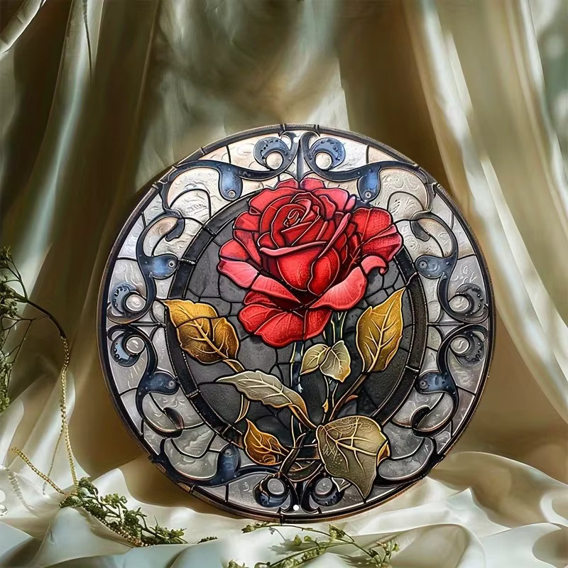 HELLOYOUNG Rundes Metallschild mit Rosenblüten als Vintage Wanddekoration und Türhänger, Durchmesser: 30 cm - Bild 3