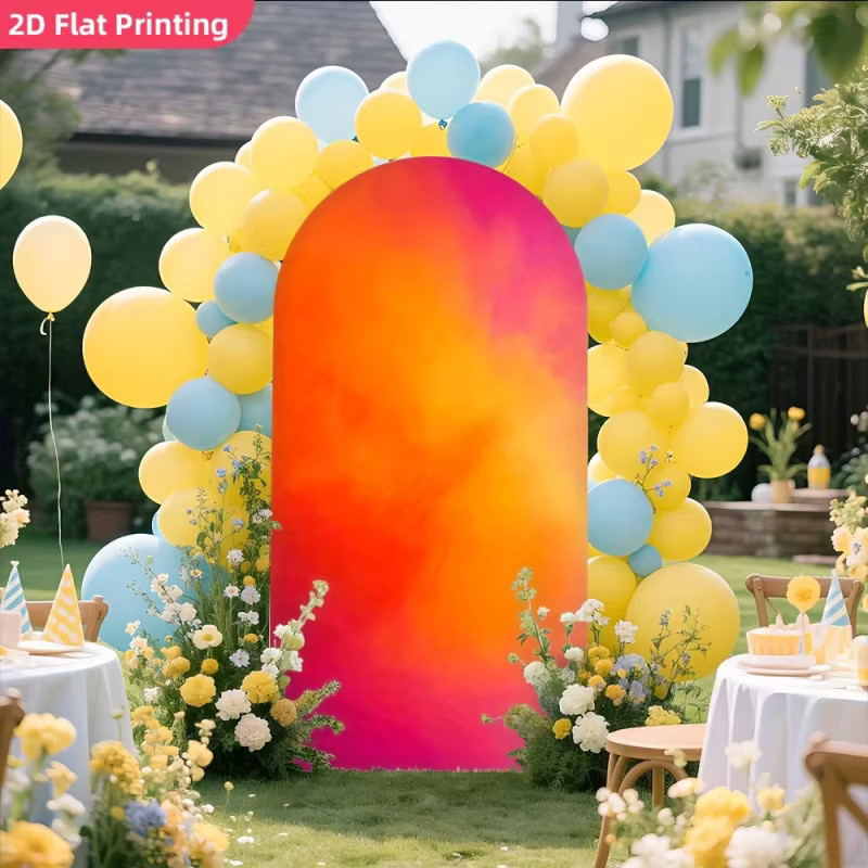 VIKAMA Stoff-Fotohintergrund mit orangefarbenem und rotem Farbverlauf in Bogen-Optik für Hochzeiten, Geburtstage und Partys - Bild 3
