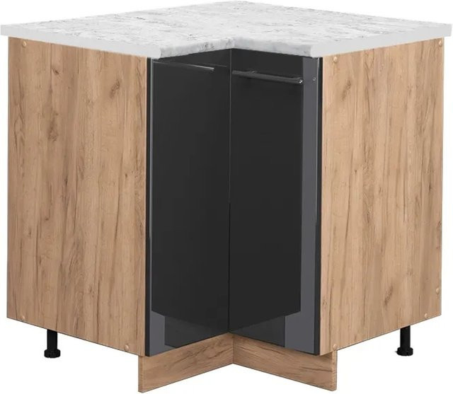 Vicco Eckunterschrank Fame-Line in Anthrazit Hochglanz und Goldkraft Eiche mit Marmor-Optik, B/T/H: 80,5 x 60,0 x 82,0 cm - Bild 1