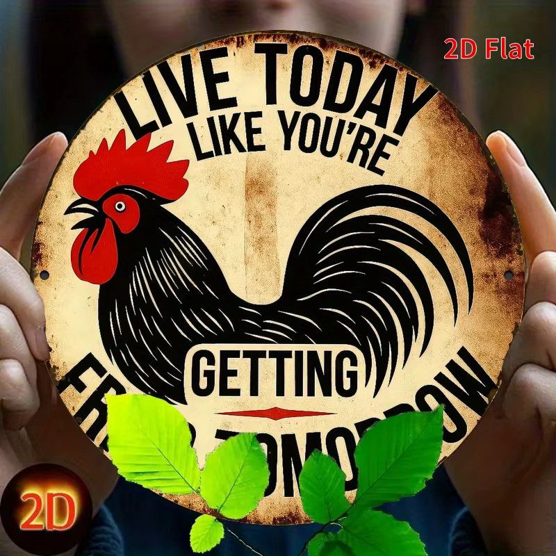 Potdemiel Metallschild Hahn Wanddekoration Vintage-Bauernhaus Live Today Like You're Fried Tomorrow - Bild 2