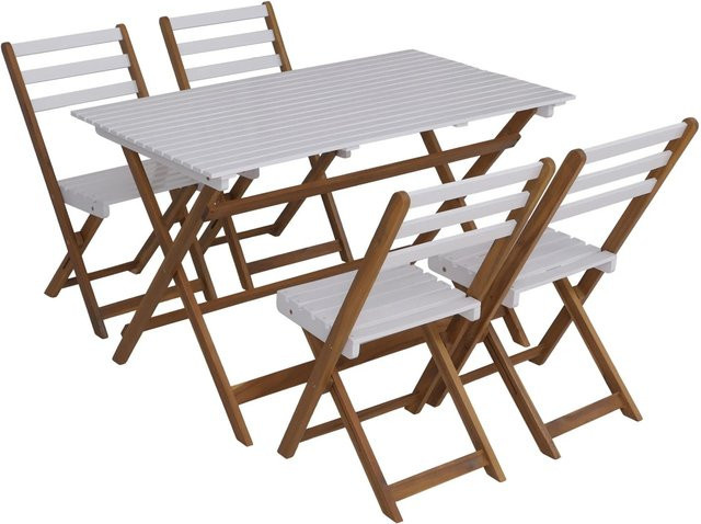 MCW Lounge-Set Garten-Sitzgruppe P72 aus Akazie Holz mit Tisch und 4 Stühlen, klappbar, Natur-Weiß - Bild 2