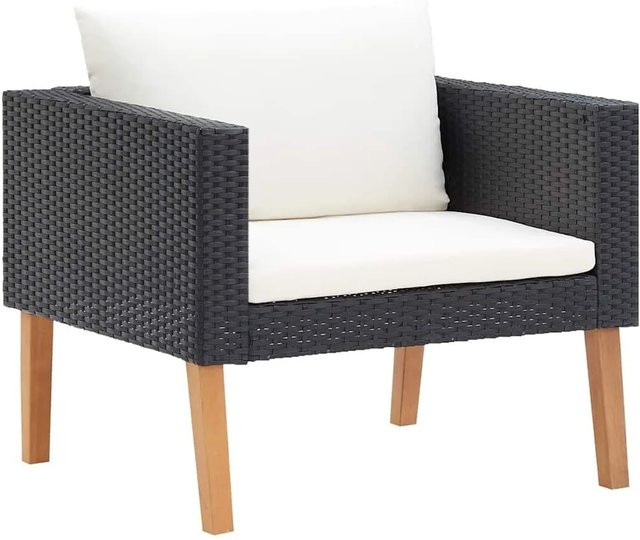 vidaXL 1-Sitzer-Gartensofa aus Poly Rattan mit Auflagen in Schwarz - Bild 1