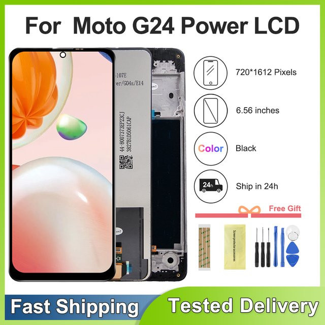 Motorola Moto G24 Power LCD Display Touch Panel Digitizer Montage mit Rahmen in Schwarz - Bild 1