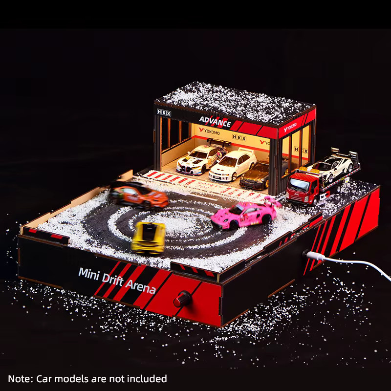 ELEVEN-CUTE DIY Holz-Miniatur-Drift-Arena, Modellbausatz, Maßstab 1:64, mit LED-Garagenbeleuchtung - Bild 2