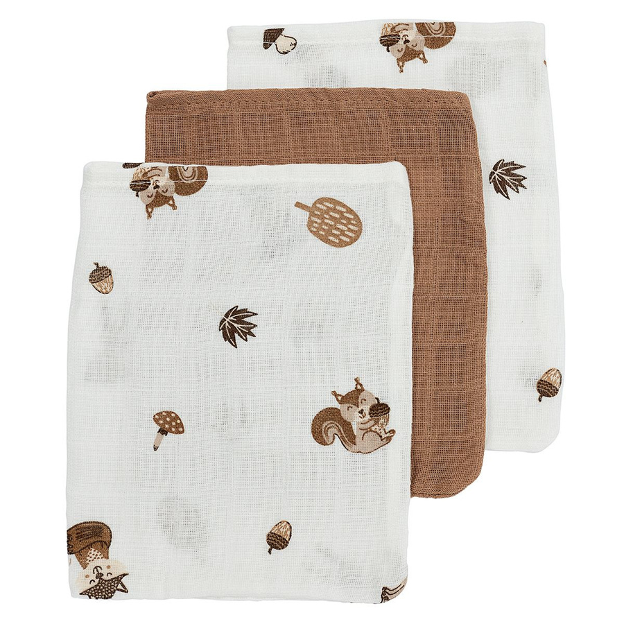 Meyco Waschhandschuh Musselin, 3er Pack, Forest Animals, Toffee - Bild 1