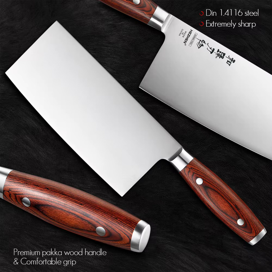 HEZHEN Kochmesser aus deutschem Molybdän-Vanadium-Stahl mit Pakka-Holzgriff, 7 Zoll, Silber - Bild 3