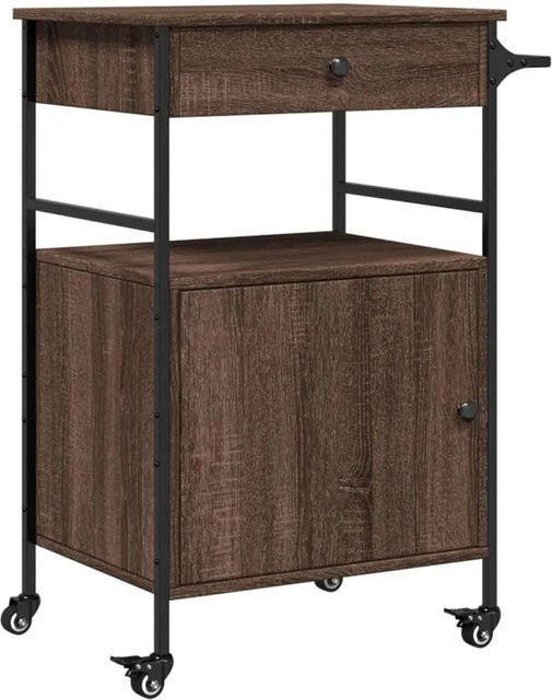 vidaXL Küchenwagen in Eiche Braun im Vintage-Design aus Holzwerkstoff und Stahl, B/T/H: 56 x 43 x 89,5 cm - Bild 1