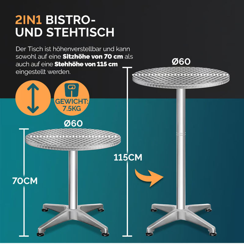 Casaria Stehtisch aus Aluminium in Silber, höhenverstellbar, Durchmesser: 60 cm - Bild 5