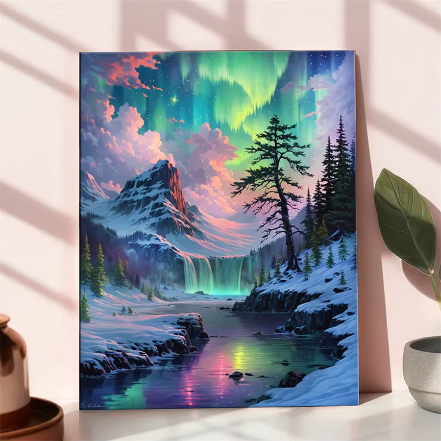 HUACAN Malen nach Zahlen Kits Aurora Borealis, Landschaft, DIY Ölgemälde - Bild 3