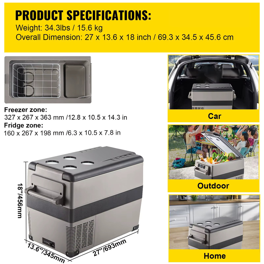 VEVOR Auto-Kühlschrank Kompressor-Kühlbox mit einstellbarem Temperaturbereich von -4°C bis -50°F für 12V/24V DC und 100-240V AC, ideal für den Außenbereich - Bild 7