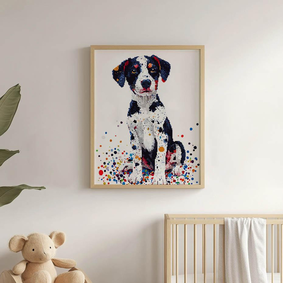 Premium-Leinwand mit Hund im bunten Mosaik-Design von Marcin Zbijowski, B/H: 30 x 40 cm - Bild 3