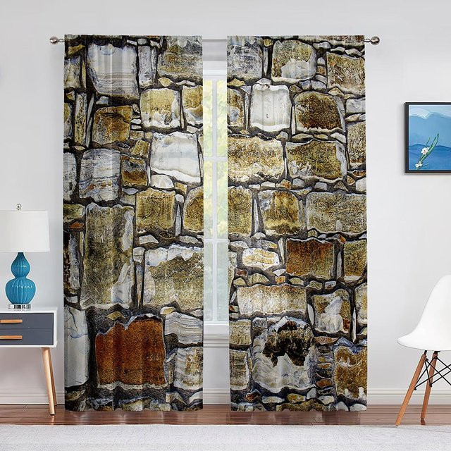 Transparenter Chiffon-Vorhang Super Six mit Ösen im Design Städtische Ziegel Schiefer Steinwand, Breite: 100 cm, Höhe: 250 cm - Bild 1