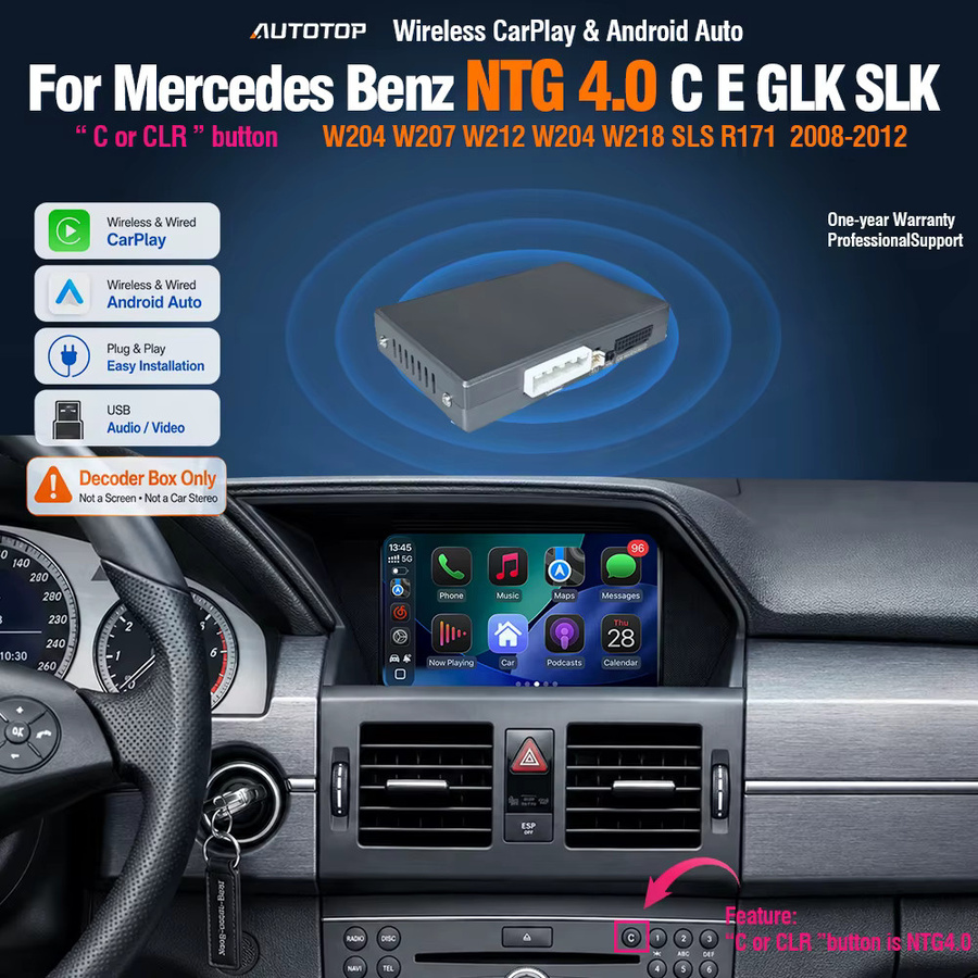 UTOTOP Kabelloser Apple CarPlay und Android Auto Decoder für Mercedes-Benz C-Klasse W204, E-Klasse W212 und GLK X204 mit NTG4.0 Original Bildschirm, Schwarz - Bild 2