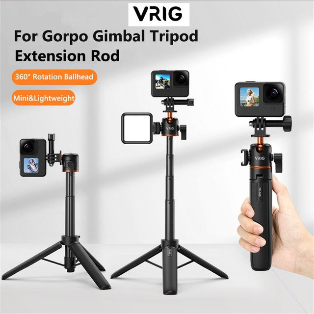 VRIG Selfie-Stick-Stativ mit 360-Grad-Kugelkopf und kalter Schuhmontage für Mikrofon oder Licht in Schwarz - Bild 1