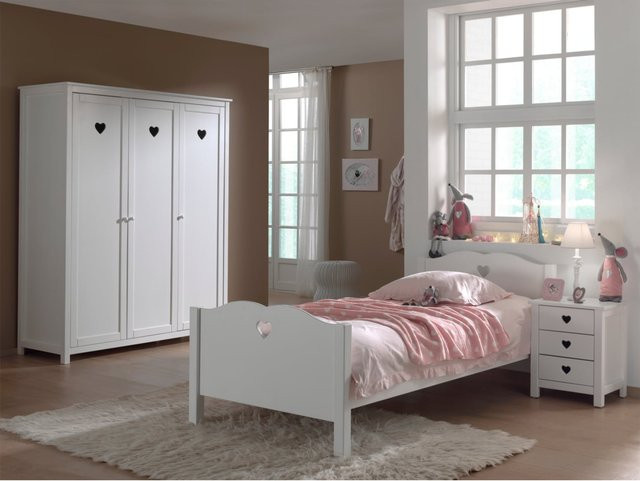 Vipack Schlafzimmer Set Amori in Weiß bestehend aus Einzelbett, Nachtkonsole und 3-türigem Kleiderschrank - Bild 1