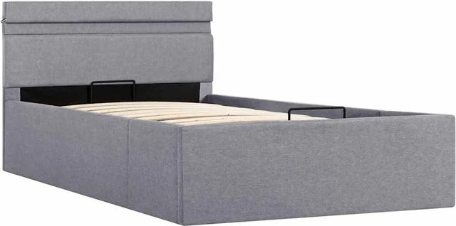 vidaXL Bett mit hydraulischem Bettkasten, LED-Beleuchtung und USB-Anschluss, Hellgrau Stoff, B/T/H: 90 x 200 cm - Bild 1