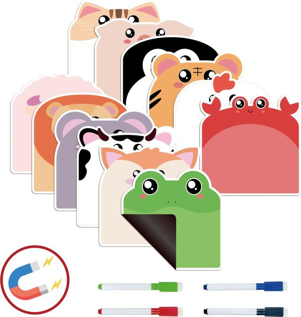 12 wiederverwendbare Magnetnotizen in Tierform mit 4 löschbaren Stiften, Multicolor, Kunststoff - Bild 1