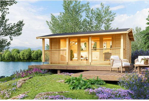Lasita Maja Blockbohlenhaus Lyndhurst Gartenhaus naturbelassen braun B/H/T: 610 x 244,8 x 460 cm - Bild 3