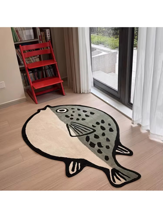 VIKAMA Kugelfisch-Teppich in Multicolor, weich und flauschig, rutschfest und waschbar, Cartoon-Tier-Bodenmatte für Schlafzimmer und Wohnzimmer - Bild 5