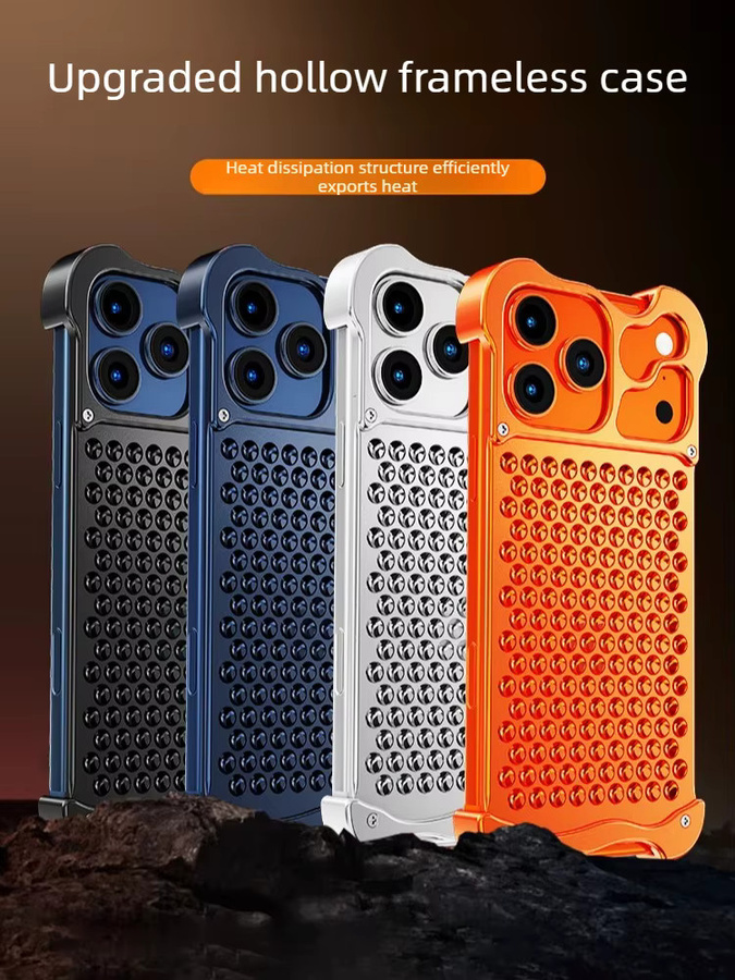 BeisFun Vollmetall-Legierung Handyhülle mit Wabenstruktur für iPhone 17 Air, iPhone 16 und iPhone 15 Pro Max, stoßfester Rahmenloser Schutz, Schwarz und Orange - Bild 5