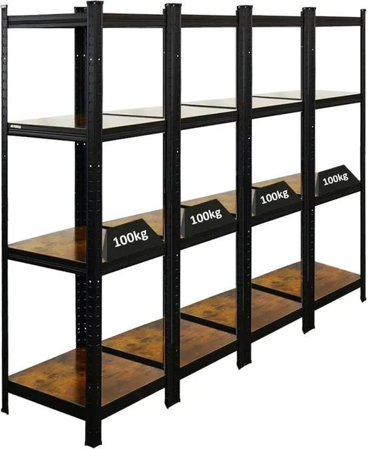 PROREGAL 4er Set Vintage Series Schwerlastregal Ragnar, Farbe Vintagebraun-Schwarz, H x B x T: 150 x 45 x 45 cm - Bild 1
