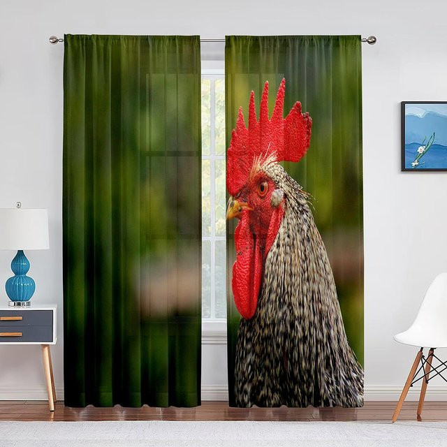 Super Six Transparentes Chiffon-Voile-Tüllvorhang mit Küken-Motiv in Grün, Breite: 100 cm, Höhe: 250 cm - Bild 1