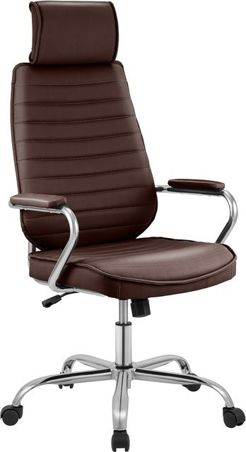 CLP Bürostuhl Rako ergonomisch, Schreibtischstuhl aus Kunstleder in Braun mit Kopfstütze und gepolsterten Armlehnen, drehbar und höhenverstellbar - Bild 1