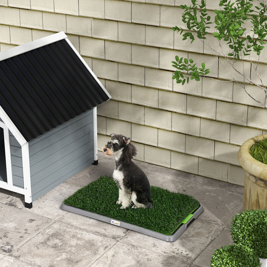 PawHut Hundetoilette mit 2 Kunstgrasmatten für das Töpfchentraining von Welpen, Indoor und Outdoor, Grün, B: 67 cm, T: 41 cm - Bild 2
