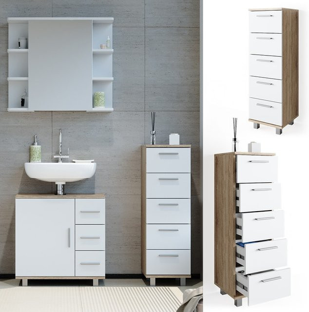Vicco Badschrank Ilias Midischrank in Weiß Sonoma, B/T/H: 30 x 30 x 95 cm - Bild 1