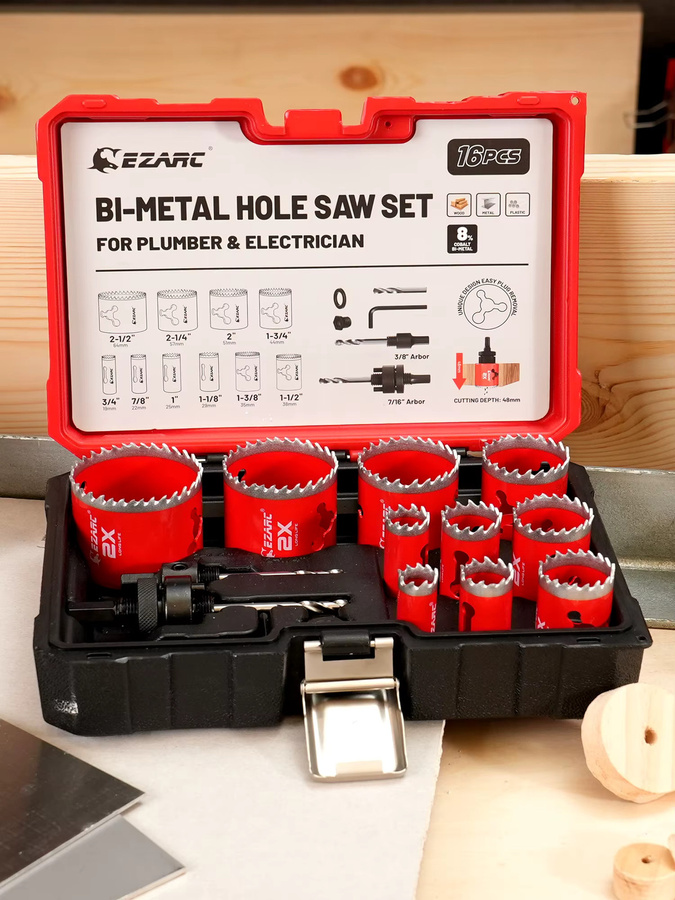 EZARC 16-teiliges Lochsägen-Set aus Bi-Metall für Holz, Metall, Sperrholz und PVC, inklusive Dorn, Bohrer, Montageplatte und Sechskantschlüssel, Durchmesser 19-64mm - Bild 7