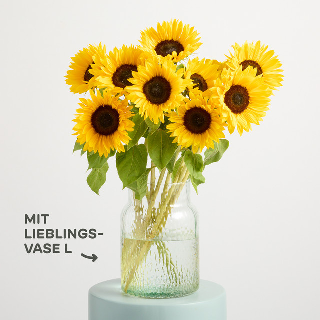 BLUME2000 Sonnenblumen Strauß yellow 10 Stiele mit Recycling-Glas Vase L - Bild 1