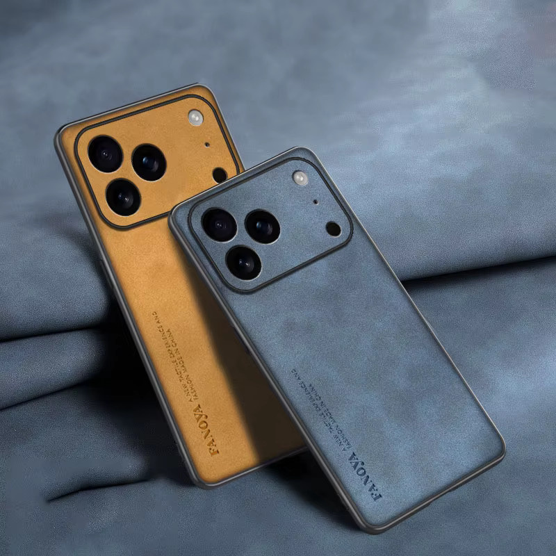 EUCAGR Luxus Handyhülle aus Schaffell und PU Leder für iPhone mit Standfunktion in Grau - Bild 1