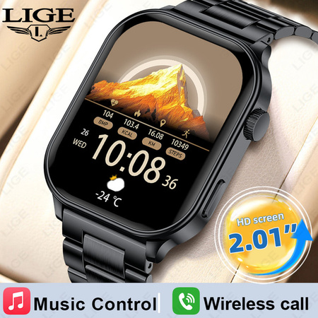 LIGE Smartwatch, Edelstahl, Schwarz, Herren und Damen