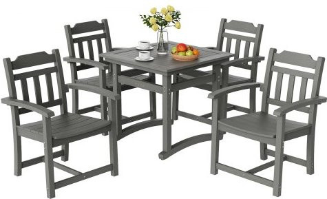 VEVOR 5-teiliges Gartenmöbel Set mit Tisch und 4 Stühlen aus wetterfestem Polystyrol in Hellgrau Matt - Bild 1