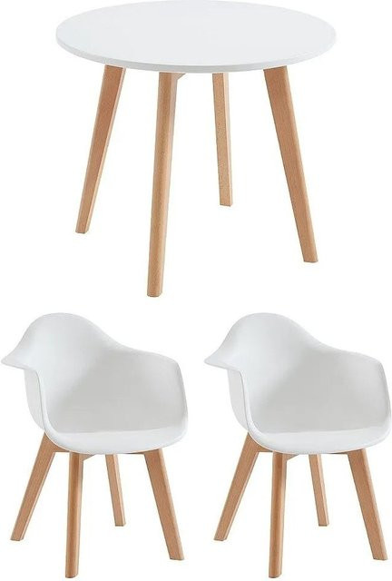 Vente-unique Essgruppe Louloune für Kinderzimmer in Weiß mit Tisch und 3 Stühlen, Breite: 60 cm - Bild 1