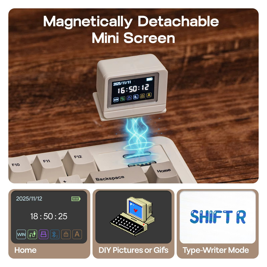 EPOMAKER RT82 Mechanische Tastatur mit LCD-Bildschirm, 75 % US-QWERTY-Layout, White, QMK/VIA, kabellos via Bluetooth oder 2,4 GHz und kabelgebunden, 4000 mAh Akku - Bild 3