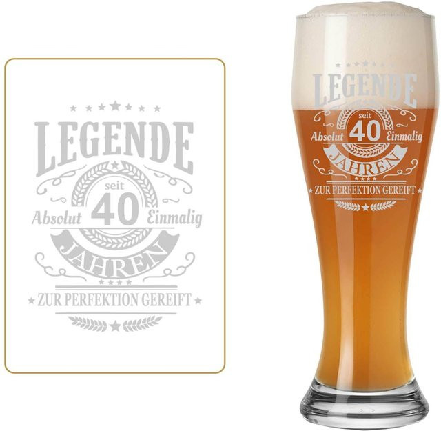 LUXENTU Weizenbierglas mit Gravur Legende seit 40 Jahren, transparent, 0,5 l - Bild 1