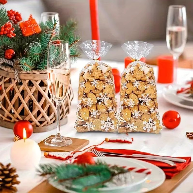 Transparente Schneeflocken Süßigkeiten Taschen aus Kunststoff für Snacks, Cookies und Geschenke zu Weihnachten oder Halloween - Bild 3