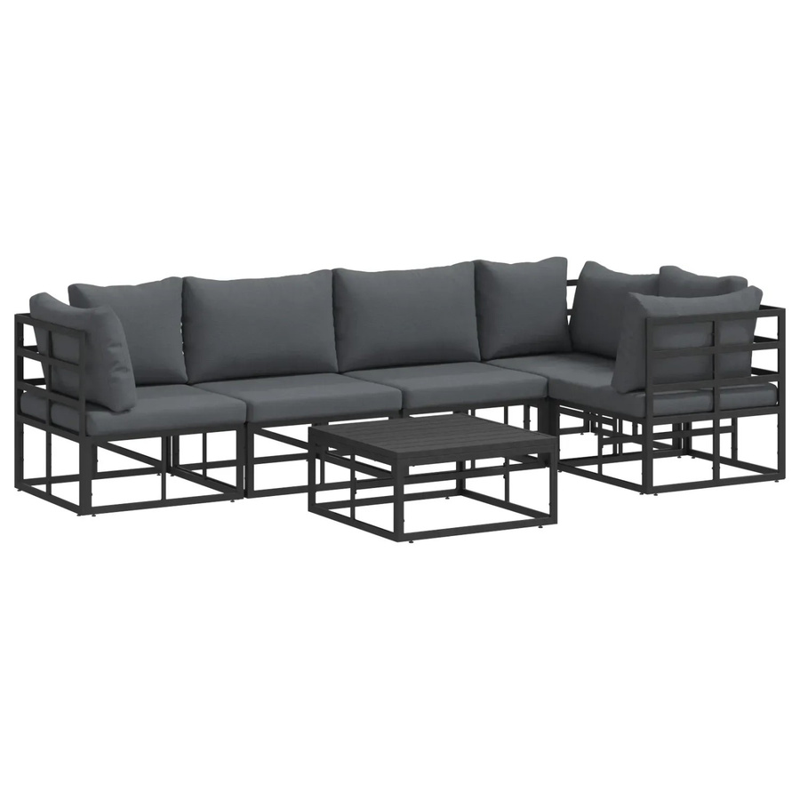 vidaXL Garten-Sofa-Set 6-teilig aus Aluminium in Schwarz mit Kissen und Couchtisch - Bild 2