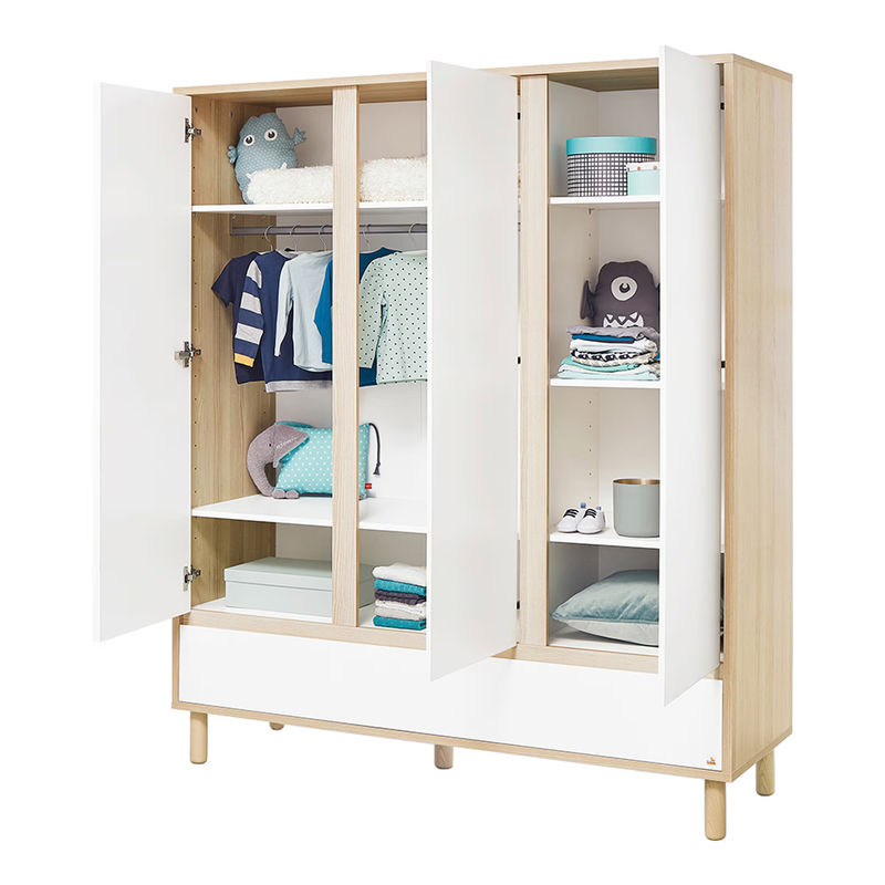 Pinolino Kleiderschrank Flow groß in Weiß mit 3 Türen und 1 Schublade sowie Soft-Close-Funktion, H x B x T: 185 x 155 x 55 cm - Bild 2