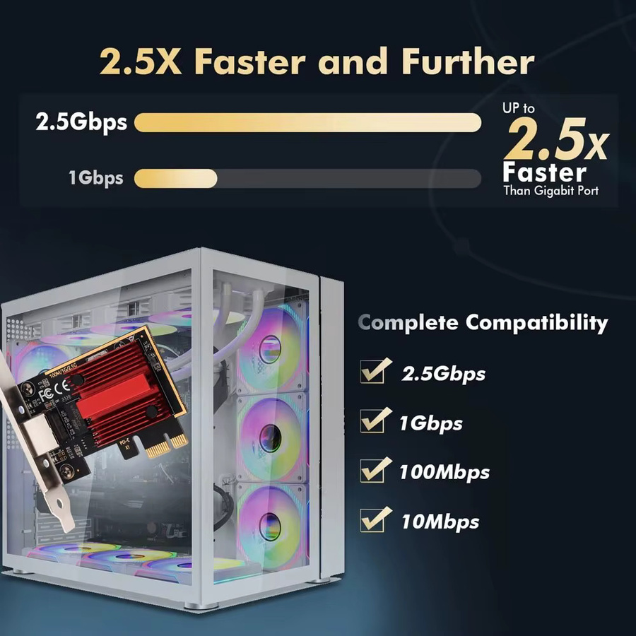 DERAPID 2,5G PCIe zu RJ45 Netzwerkadapter RTL8125B 100/1000/2500Mbps Gigabit Ethernet LAN Controller für PC Windows 10/11 - Bild 5