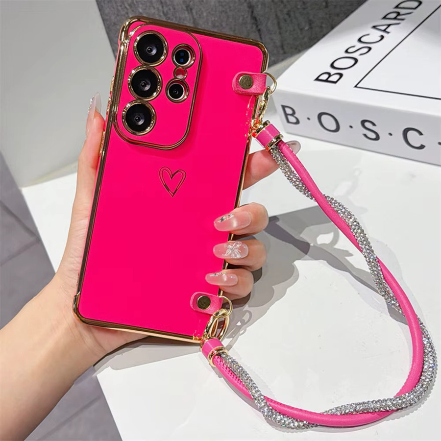 Luxuriöse Lanyard-Handyhülle mit Herzdesign für Samsung Android Smartphones in Pink oder Braun - Bild 1